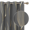 Deconovo Golden Foil Print Wave Design Blackout Curtains, Grommet Top Window Curtain For Kids Room, 2 Curtain Panels, 52 By 63 I