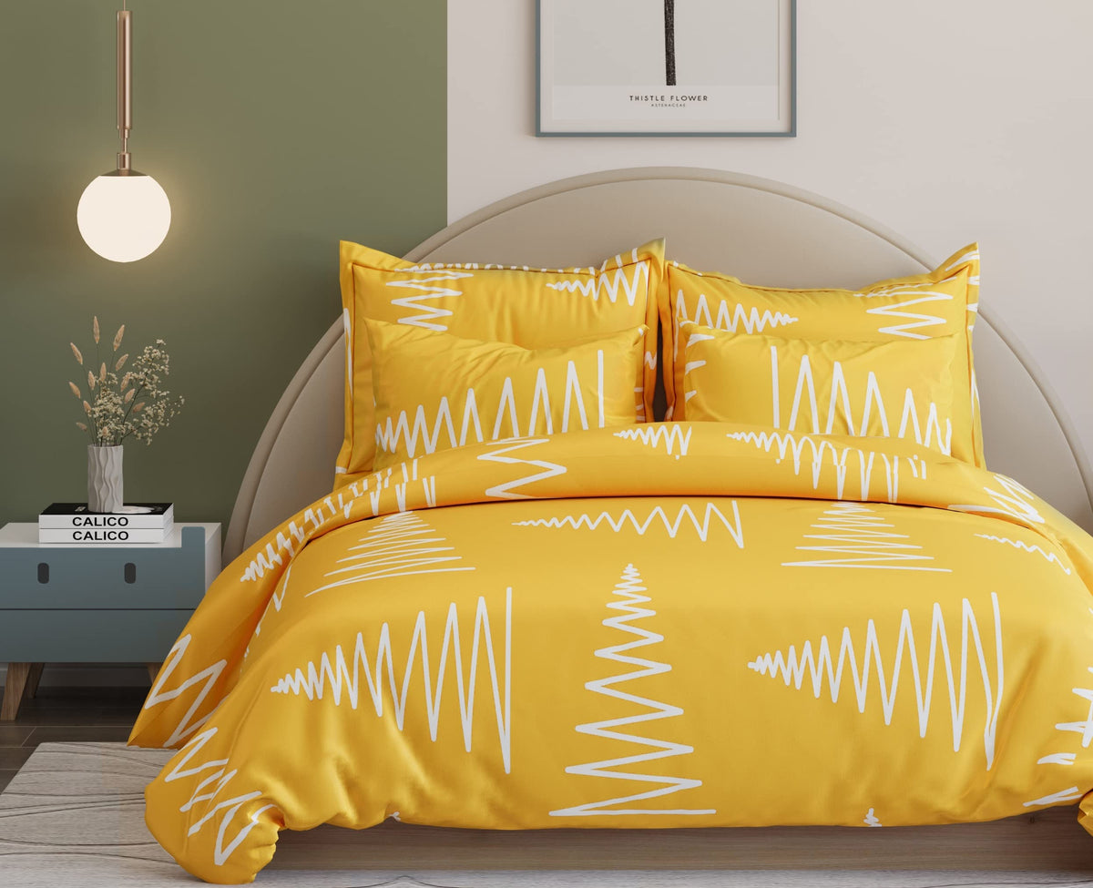 THE HOME STYLE 400 TC Cotton Elastic Fitted All Around Printed Queen Size Double Bed Bedsheet wih 2 Pillow Cover (60x78, Maize