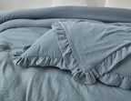 Chezmoi Collection Nora 2-Piece Ruffled Edge Trim Soft Washed Microfiber Comforter Set (Twin, Dusty Blue)