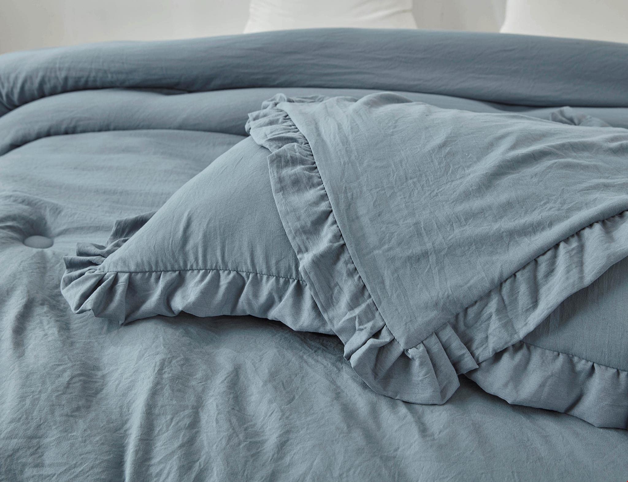 Chezmoi Collection Nora 2-Piece Ruffled Edge Trim Soft Washed Microfiber Comforter Set (Twin, Dusty Blue)