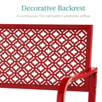Best Choice Products Outdoor Bench 2-Person Metal Steel Benches Furniture For Garden, Patio, Porch, Entryway W/Geometric Backrest, 790Lb Capacity - Rose Red