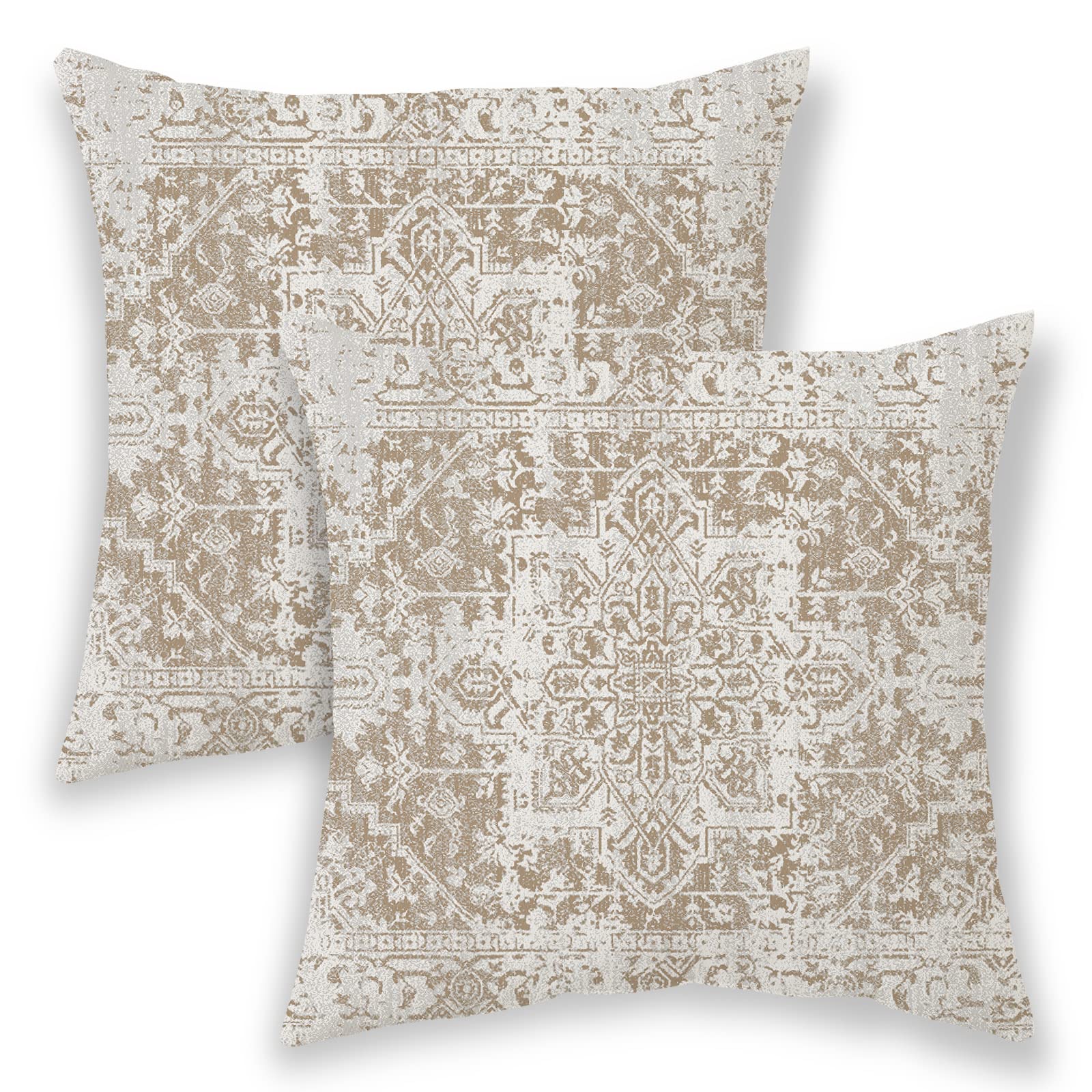 Betginy Boho Pillow Covers 18X18, Brown Beige Ethnic Design Outdoor Decorative Throw Pillows For Couch, Carpet Pattern Decor Cus