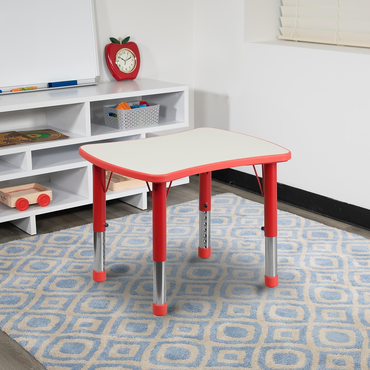21.875W x 26.625L Rectangular Red Plastic Height Adjustable Activity Table with Grey Top
