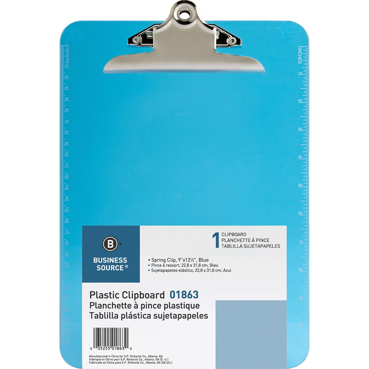 Sparco Products 01863 Clipboard, Plastic, 9-Inch X12-Inch , Blue