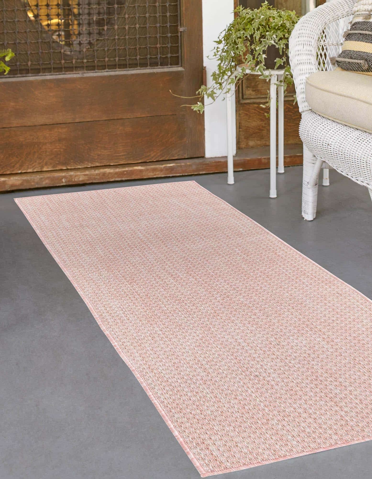 Unique Loom Collection Casual Transitional Solid Heathered Indoor/Outdoor Flatweave Area Rug (2' 7'' X 12' Runner, Whisper Pink/
