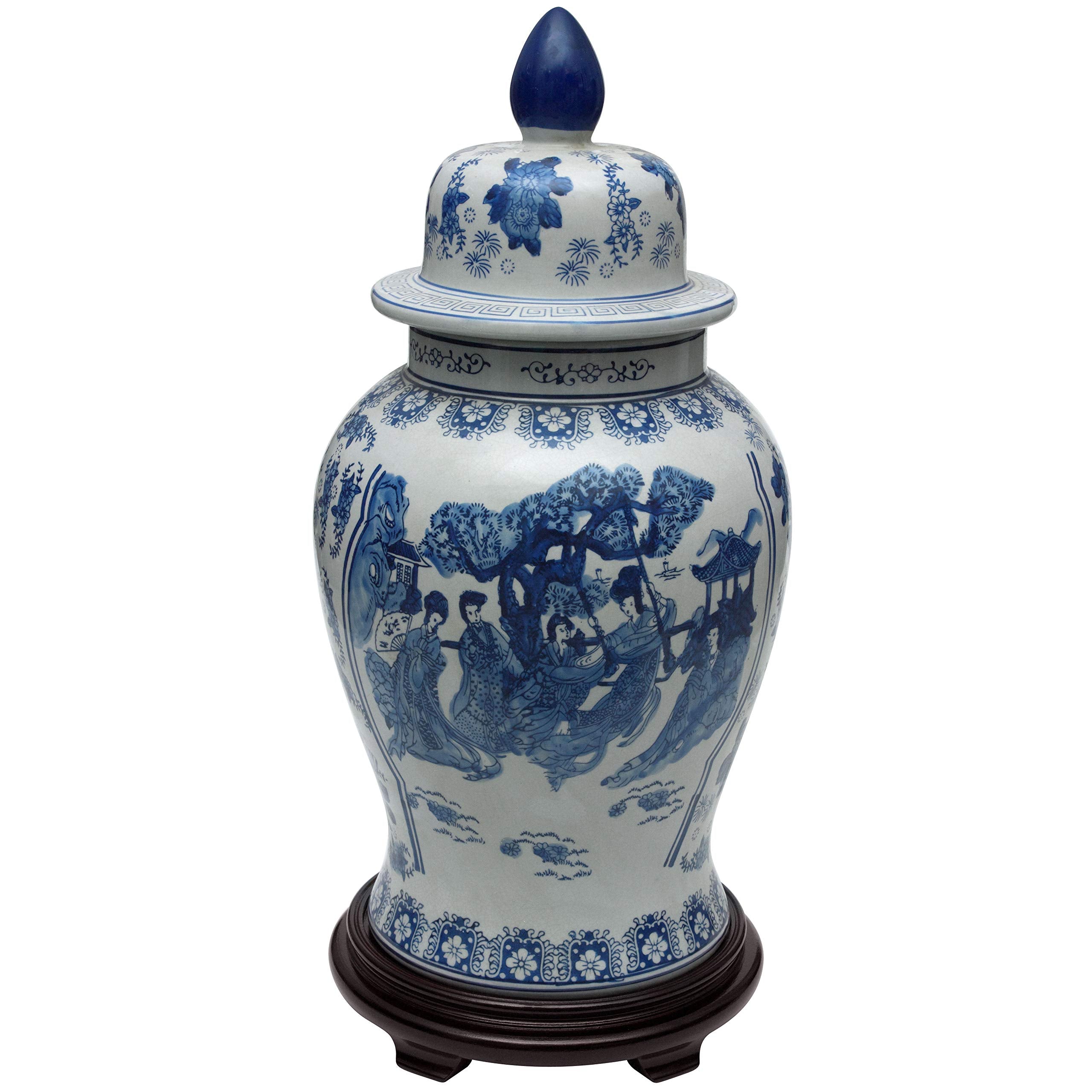 Red Lantern 24 Ladies Blue & White Porcelain Temple Jar