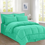 Elegant Comfort Silky Soft 8-Piece Dobby Stripe Bed-In-A-Bag Comforter Set, Includes 4Pc Smart Sheet Set, Bed Skirt, Comforter, Matching Pillowcases And Shams - Full/Queen, Paradise Teal