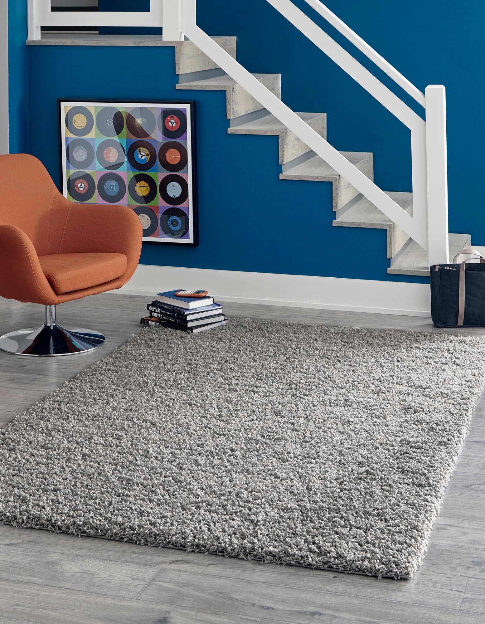 Rugs.com - ber Cozy Solid Shag Collection Rug - 8 x 10 Cloud Gray Shag Rug Perfect for Living Rooms, Large Dining Rooms, Open 