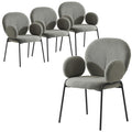 Celestial Series Boucle Dining Arm Chair, Black Frame with Green Fabric Set of 4