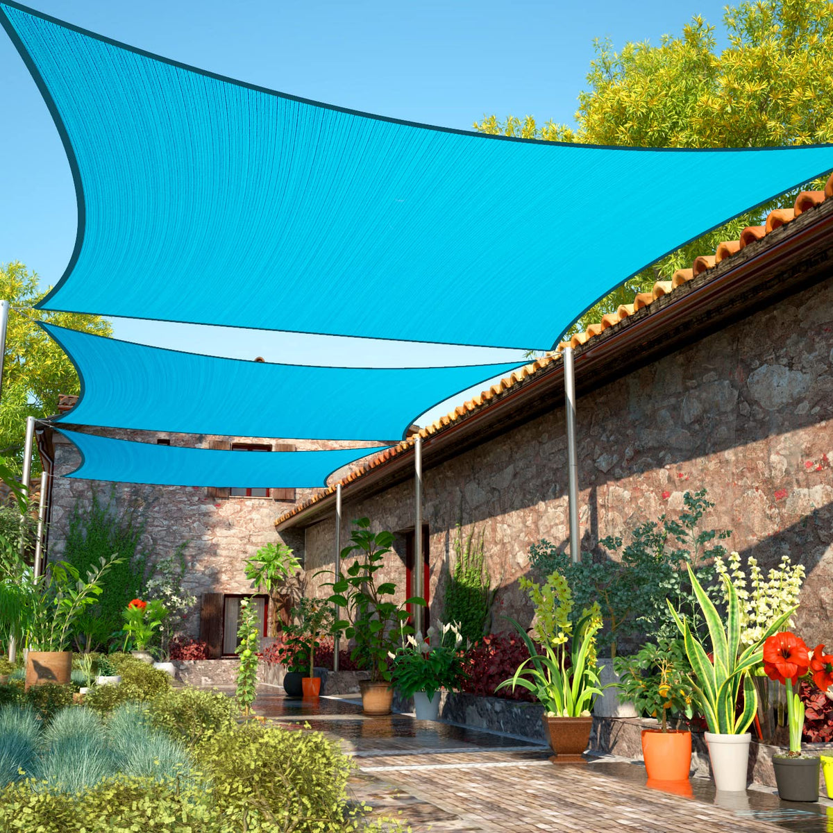 Shademart 12' X 20' Turquoise Sun Shade Sail Upf50 Rectangle Canopy Fabric Cloth Screen Smtapr1416, Water And Air Permeable & Uv