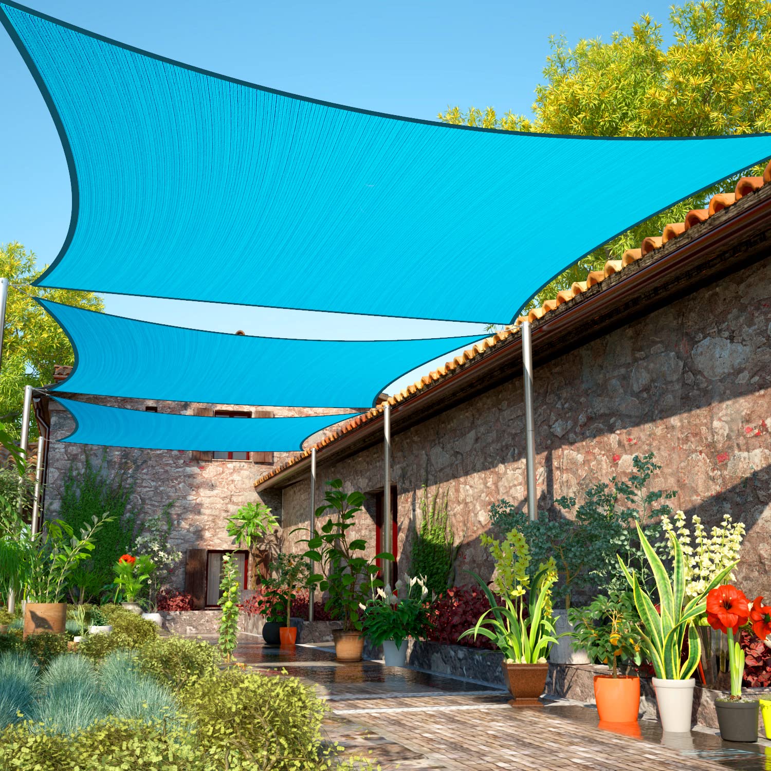 Shademart 8' X 11' Turquoise Sun Shade Sail Upf50 Rectangle Smtapr1020 Canopy Fabric Cloth Screen, Water Permeable & Uv Resistan