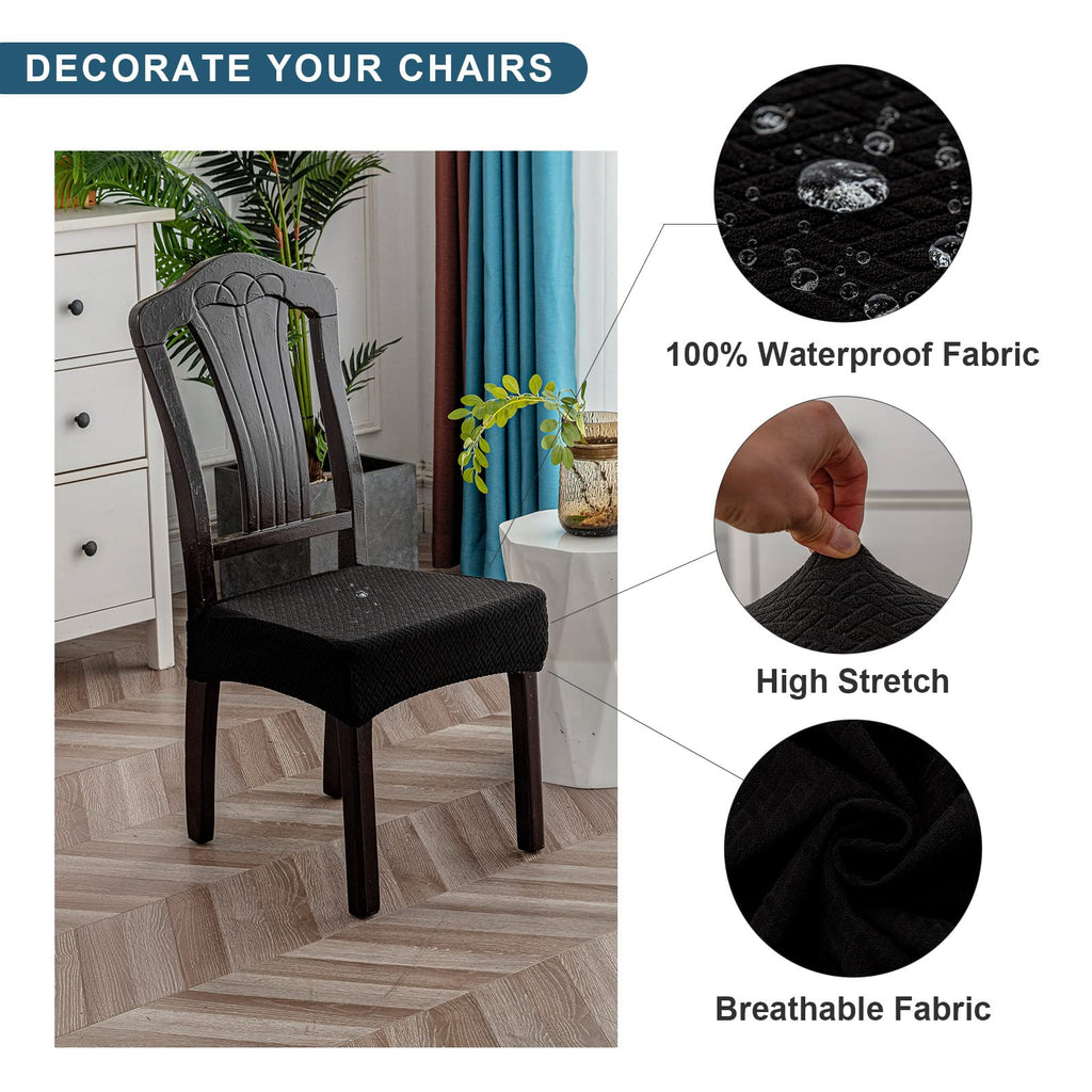 Genina Waterproof Seat Covers For Dining Room Chair Covers Waterproof Dining Chair Covers (2 Pcs-Rear-Gapped, Black)