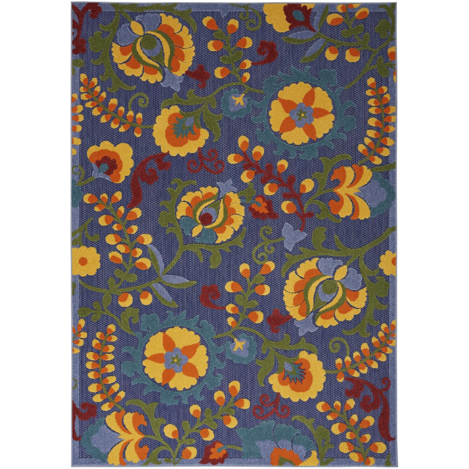 Nourison Aloha Indoor/Outdoor Modern Navy Multicolor 5'3' X 7'5' Area Rug, Easy Cleaning, Non Shedding, Bed Room, Living Room, Dining Room, Backyard, Deck, Patio (5X7)