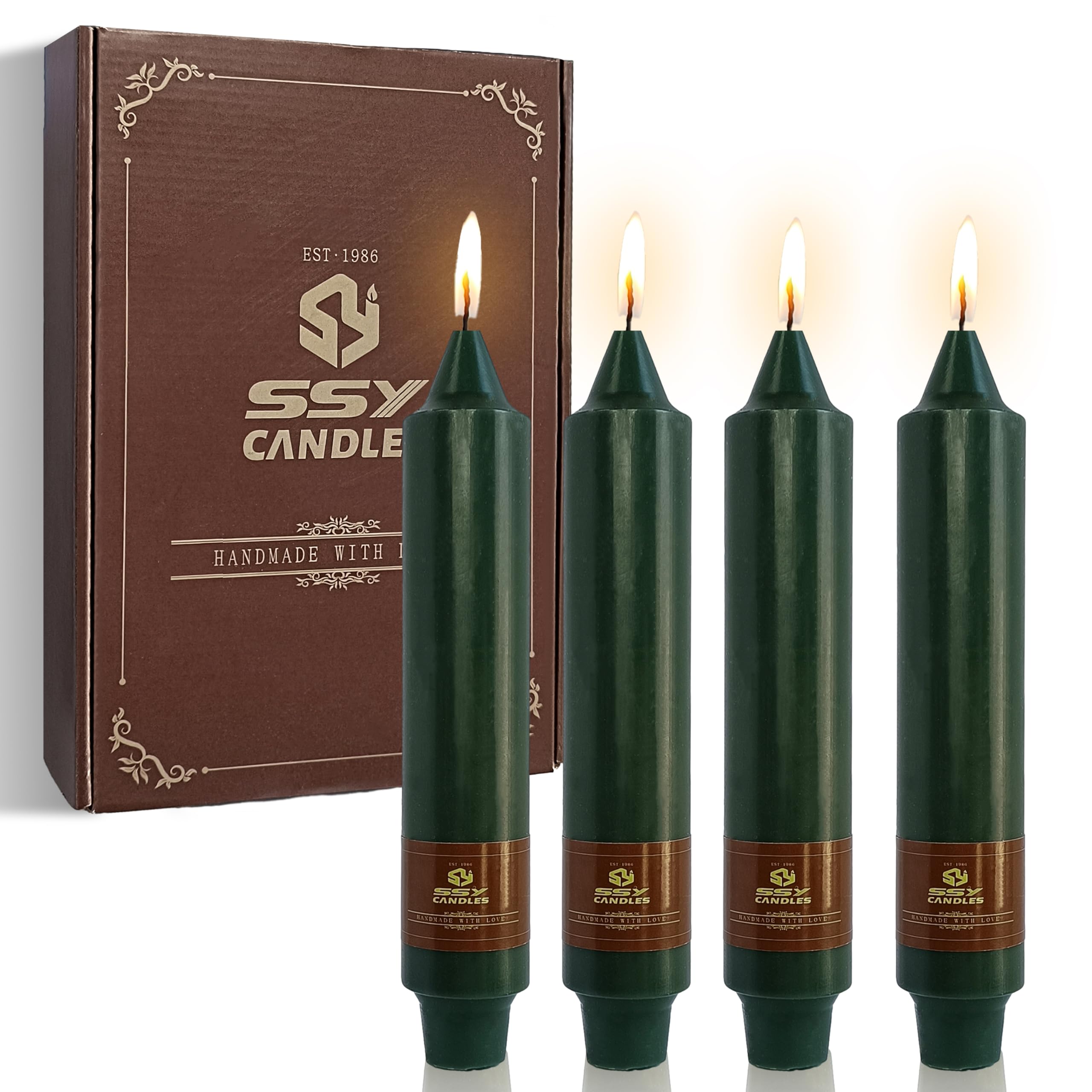 Unscented Candle Sticks 7 inch Dark Green Taper Candles Set of 4 Smokeless Candle Slow Burning Candlesticks Perfect as Dinner Ca