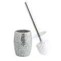 WHOLE HOUSEWARES Modern Toilet Brush Set (Silver) - Glass Mosaic Bathroom Accessory with Sturdy Bristles and Holder