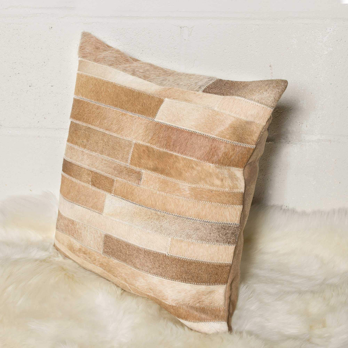 HomeRoots Tan Cowhide, Microsuede, Polyfill 18' X 18' X 5' Natural Pillow