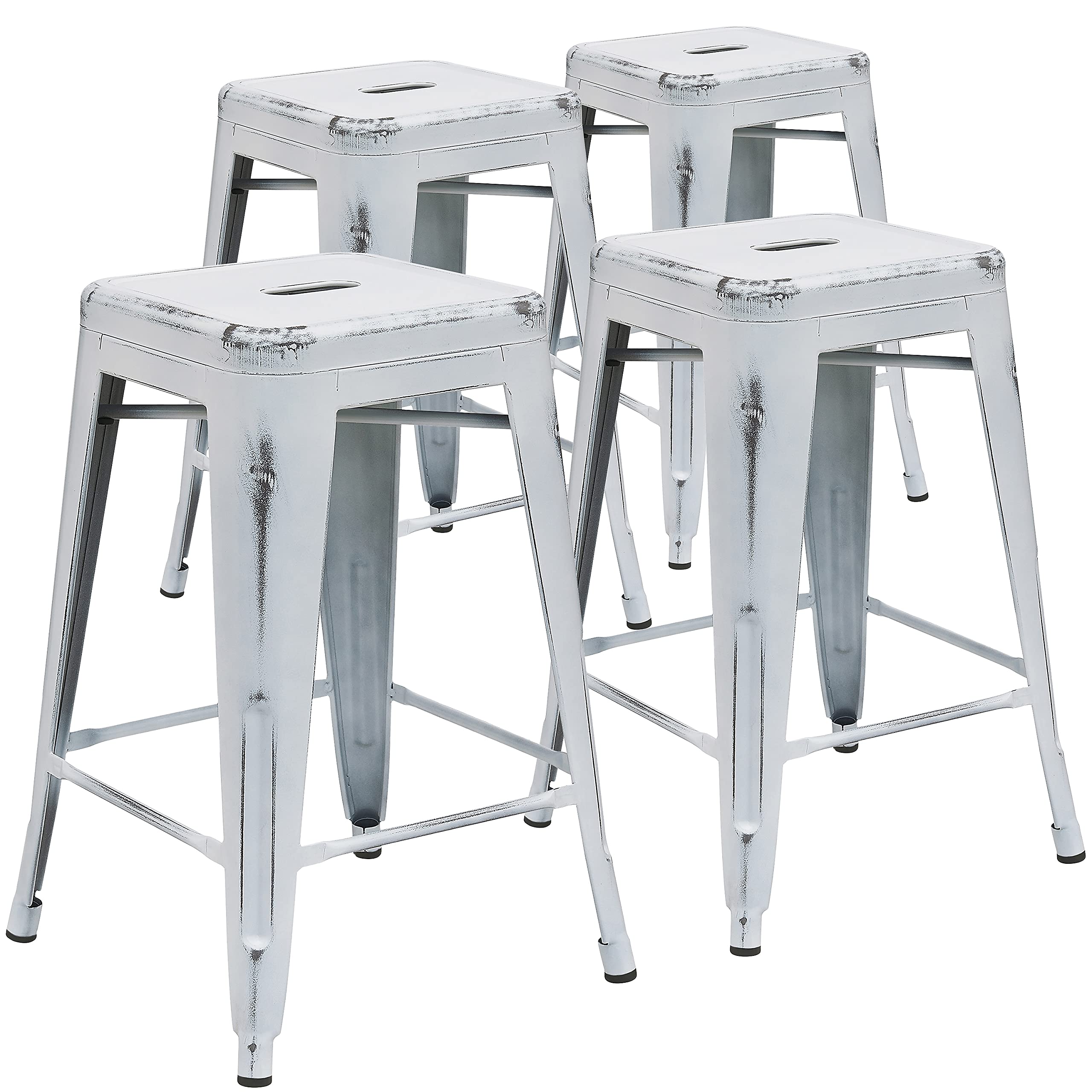 4 Pk. 24 High Backless Distressed White Metal Indoor Counter Height Stool