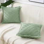 Decoruhome Decorative Spring Sage Green Throw Pillow Covers 20X20 Set Of 2 With Splicing, Boho Soft Corduroy Broadside Twill Pil