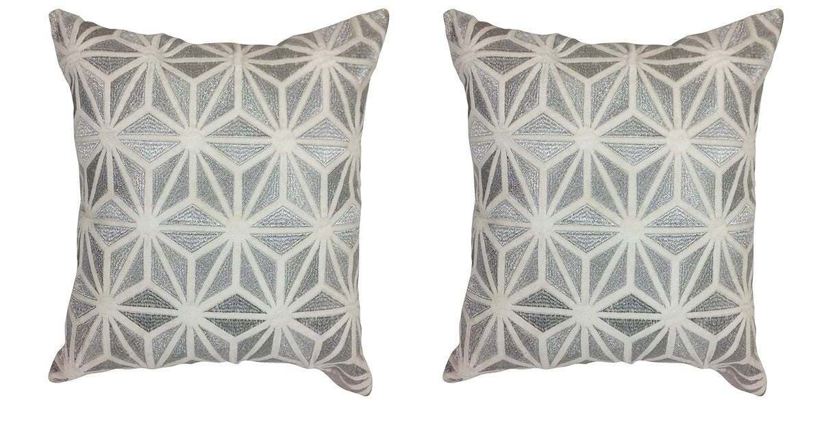 Homestory Cotton Embroidered Cushion Covers (White), Set Of 2, 50X50Cm