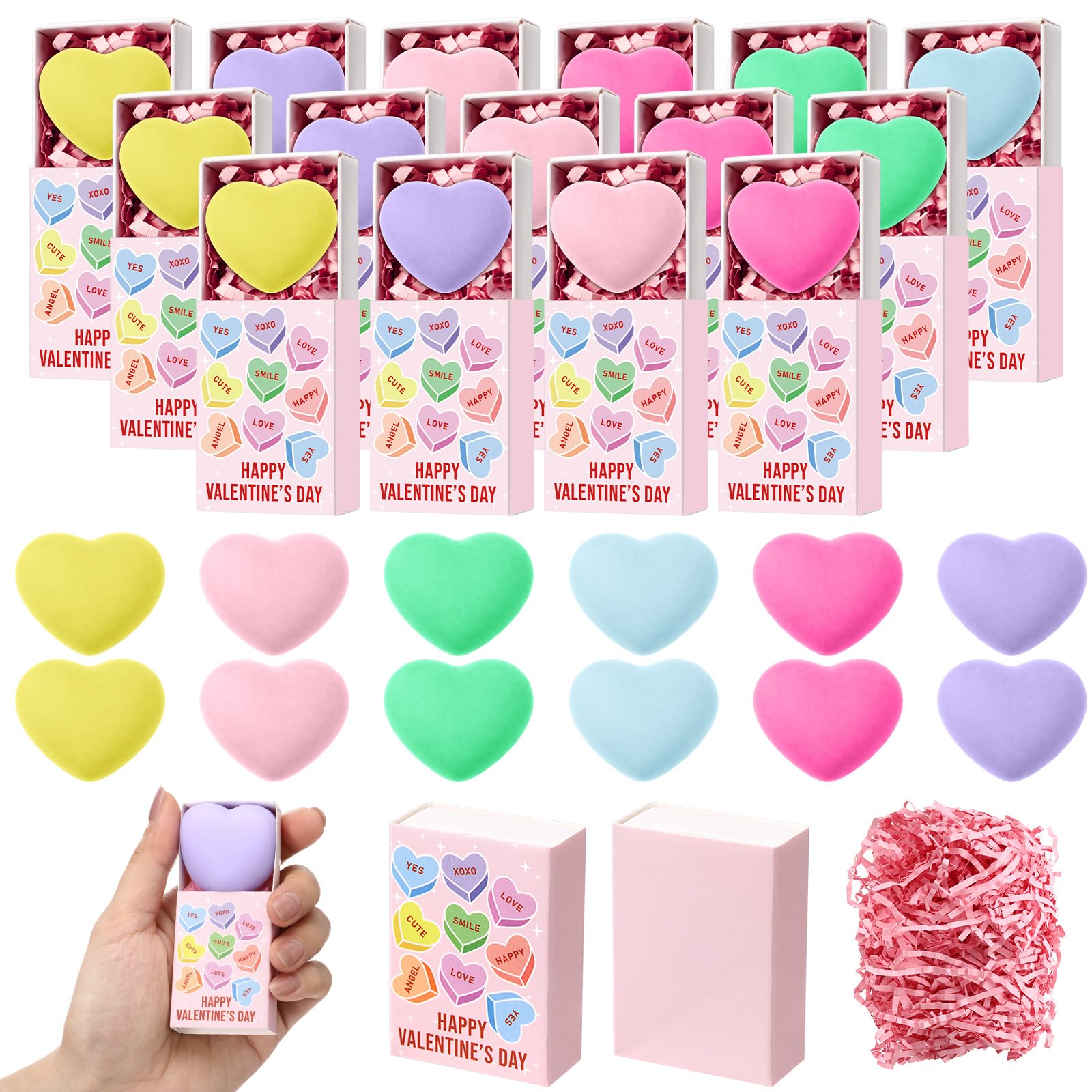 Wettarn 24 Sets Valentines Gifts Stress Balls with Positive Boxes for Coworkers Friends Classroom Office Prizes Happy Valentines