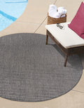 Unique Loom Outdoor Solid Collection Area Rug (4 1 Round Black/Ivory)