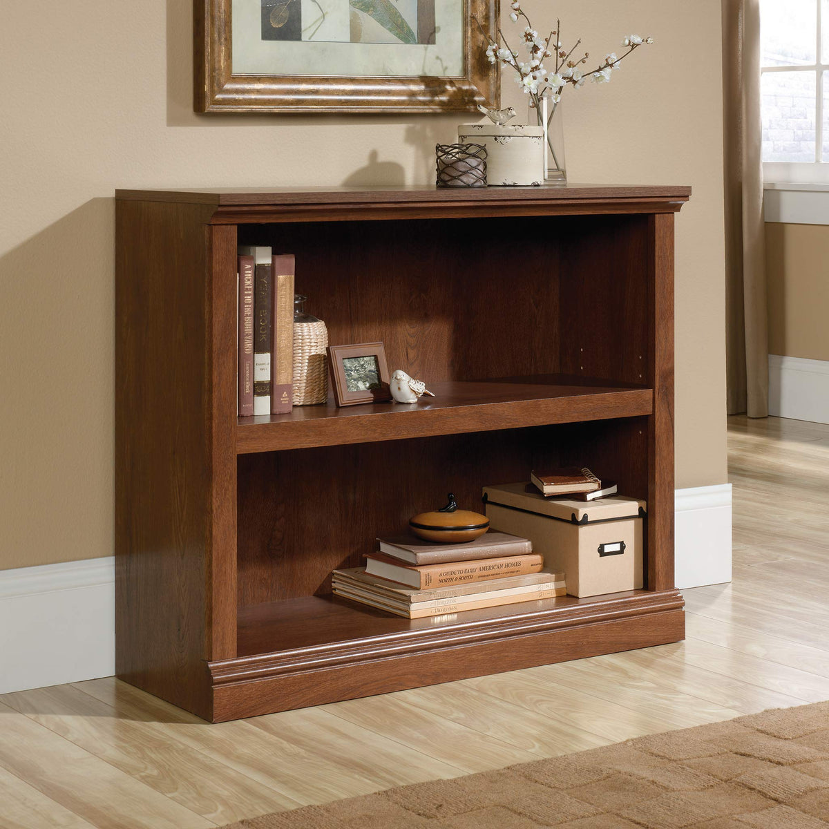 Sauder 2 Tier Book Shelf Wooden Bookcase Multipurpose Bookshelf For Home Office, Living Room, In Oiled Oak