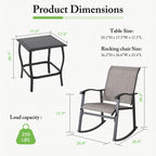Shintenchi 3 Piece Rocking Bistro Set, Outdoor Furniture With Rocker Chairs And Glass Coffee Table Set Of 3, Balcony, Porch Furniture For Small Space, Gray