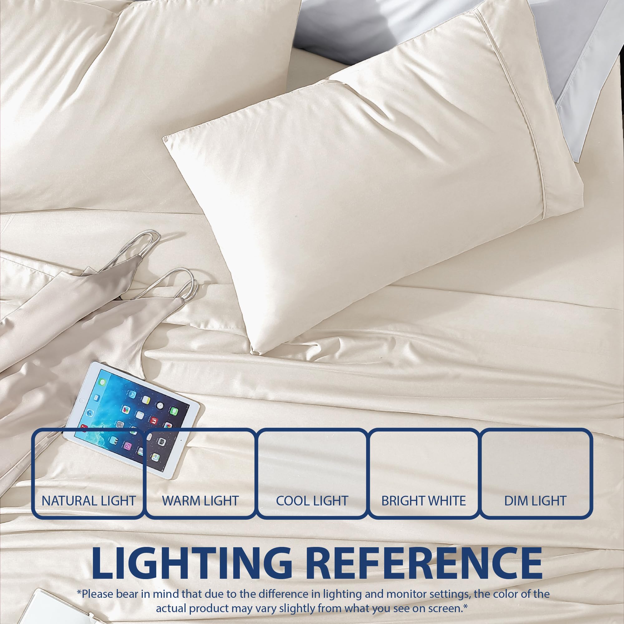 Cathay Home Essentials Ultra Soft Hypoallergenic Wrinkle Resistant Double Brushed Microfiber Bedding Sheet Set, Coconut Milk, Queen