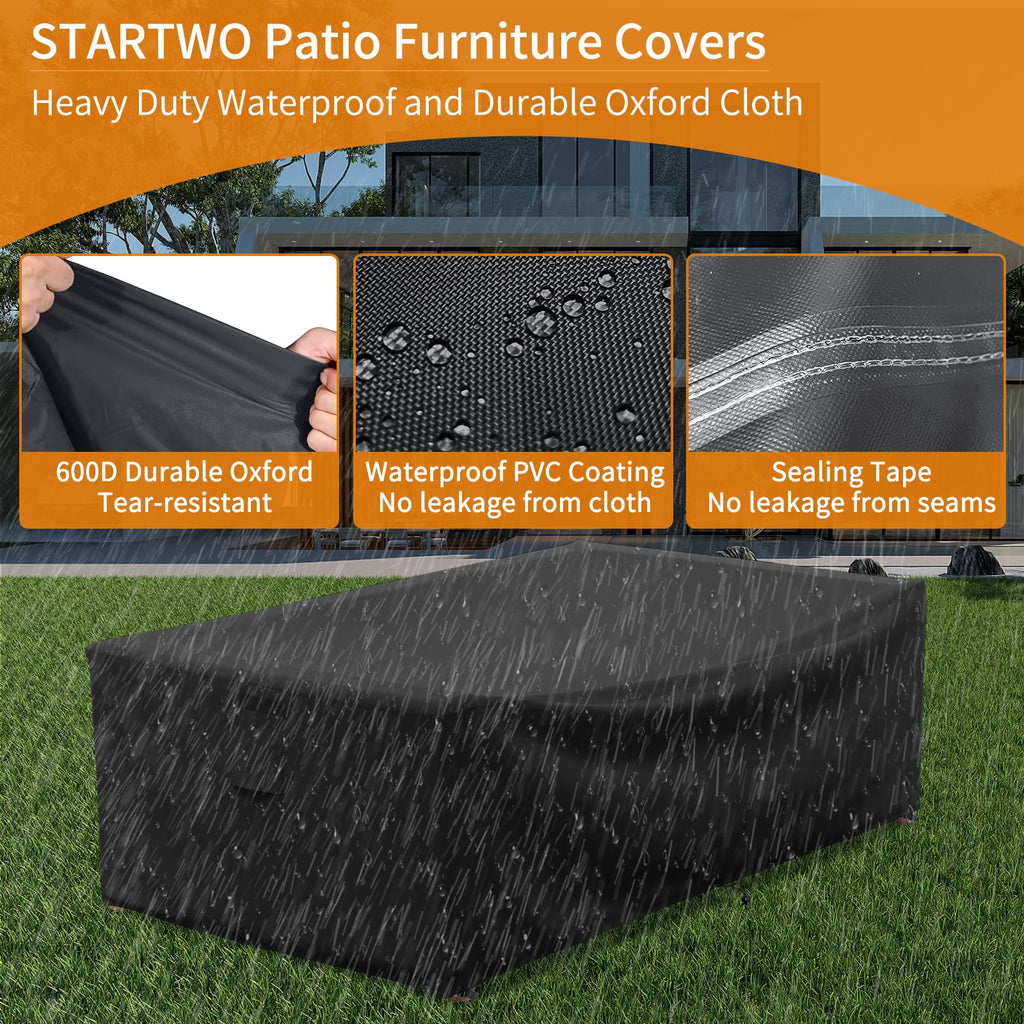 Startwo Patio Furniture Covers Waterproof For Coffee Table Cover, Heavy Duty Durable Rectangular Outdoor Table Cover Fits Up To 48L X 28Wx 13H Inches, Black