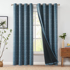 Jinchan 100% Blackout Boho Curtains 96 Inch Length For Bedroom White On Blue Geometric Printed Grommet Top Room Darkening Thermal Insulated Window Drapes 2 Panels