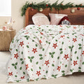 Christmas Blankets King Size, Red Floral Green Leaves Thick Warm Winter Xmas Fleece Throw Blanket For Couch Sofa Bed Home D  Cor