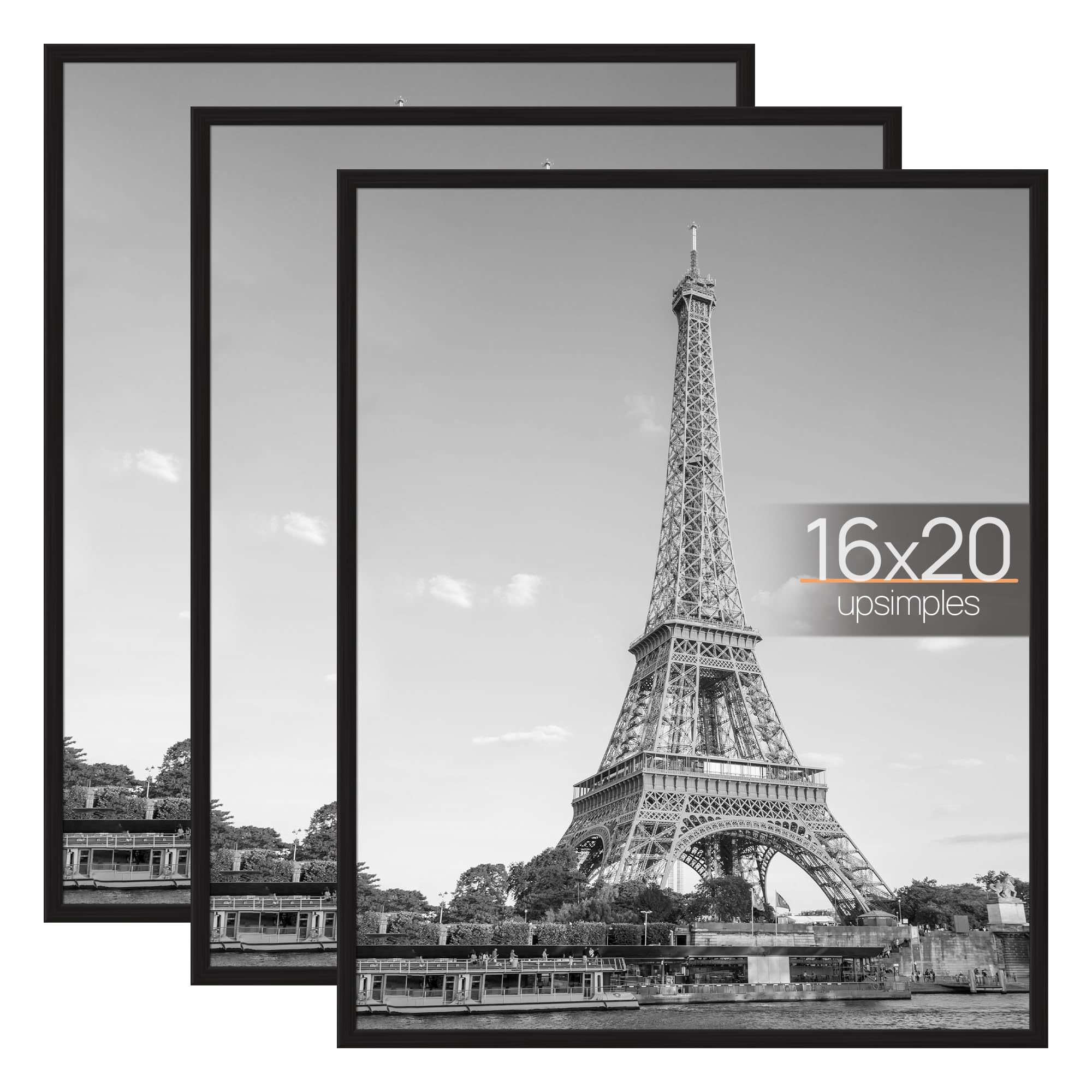 upsimples 16x20 Frame Black 3 Pack, Poster Frames 16 x 20 for Horizontal or Vertical Wall Mounting, Scratch-Proof Wall Gallery P