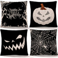 Whaline Happy Halloween Pillow Cover Pumpkin Spider Web Pillow Case Black Linen Throw Cushion Cover Cushion Cases For Home Offic