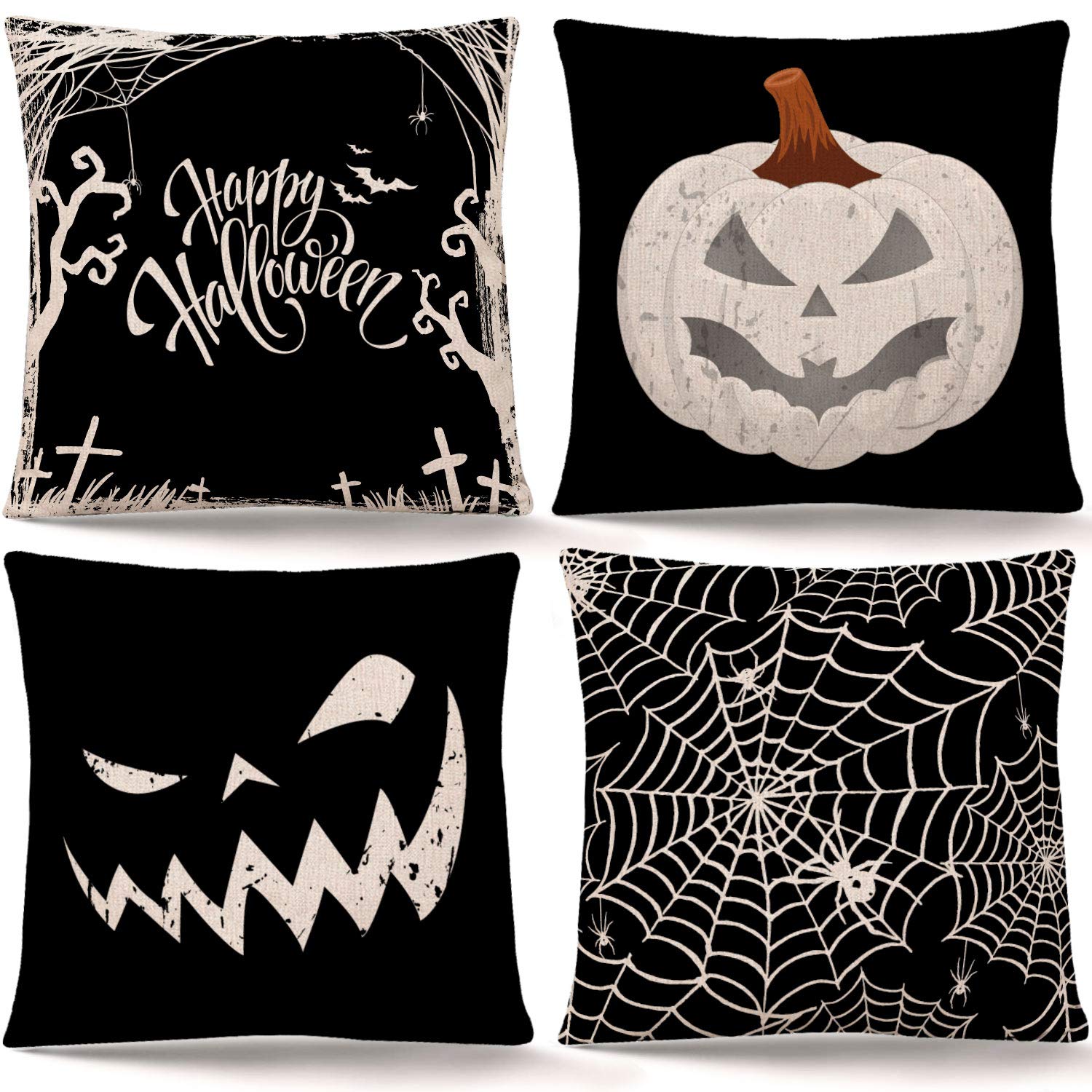 Whaline Happy Halloween Pillow Cover Pumpkin Spider Web Pillow Case Black Linen Throw Cushion Cover Cushion Cases For Home Offic