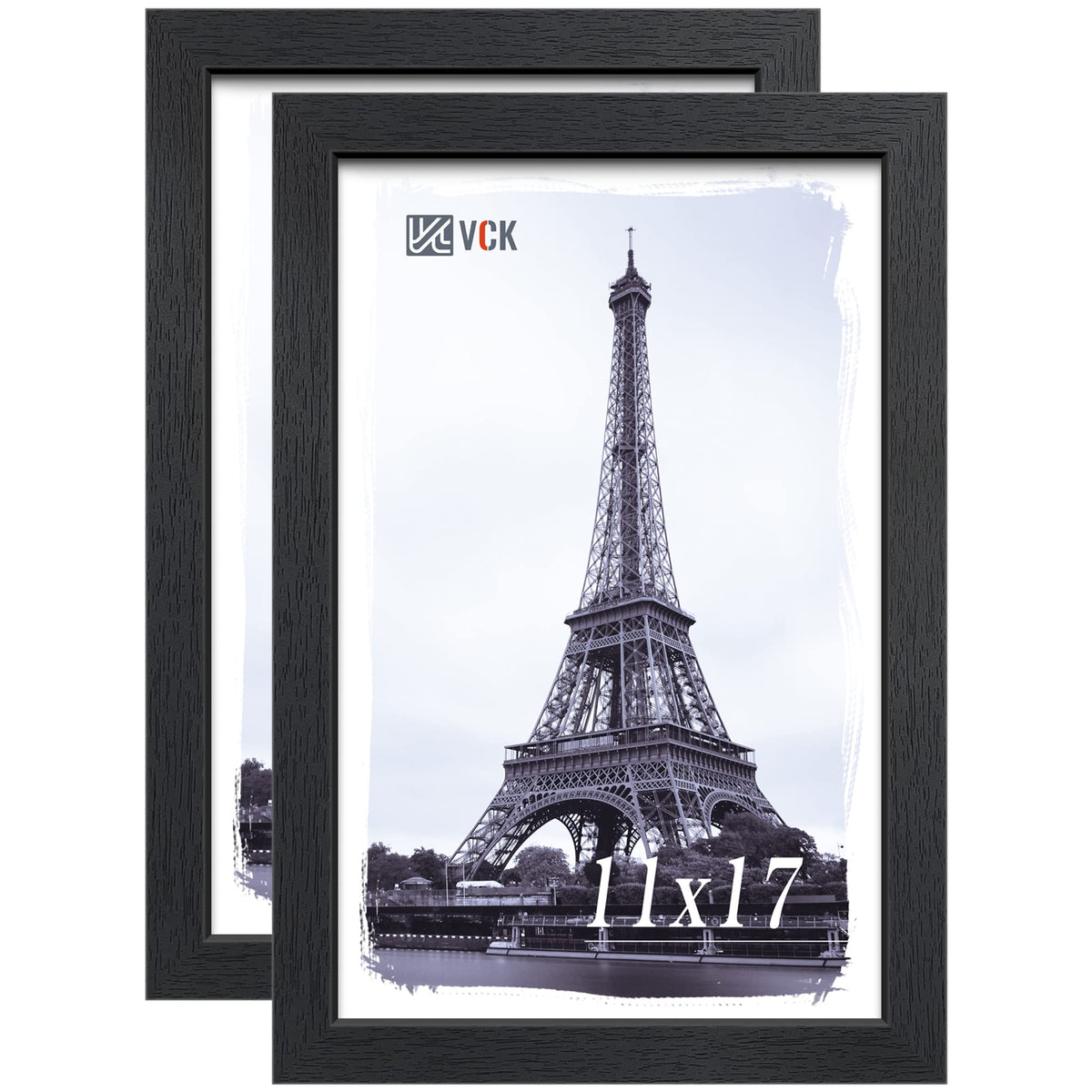 VCK 11x17 Poster Frame Set of 2 - Black, Textured Exclusive Solid Wood Picture Frames, Wall Gallery Frame