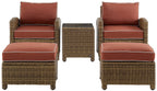 Crosley Furniture Bradenton 5-Piece Outdoor Chair Patio Furniture Set, Wicker Conversation Sets for Porch, Weathered Brown with Sangria Cushions