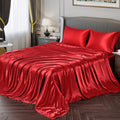 Vonty Satin Sheets Queen Silky Soft Satin Bed Sheets Red Satin Sheet Set, 1 Deep Pocket Fitted Sheet + 1 Flat Sheet + 2 Pillowca