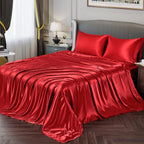 Vonty Satin Sheets Queen Silky Soft Satin Bed Sheets Red Satin Sheet Set, 1 Deep Pocket Fitted Sheet + 1 Flat Sheet + 2 Pillowca