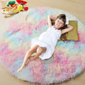 ONASAR Rainbow Round Area Rug 4ft, Soft Bedroom Circle Rugs Mats for Kids Girls Teen Room, Kawaii Fluffy Plush Shaggy Carpet for