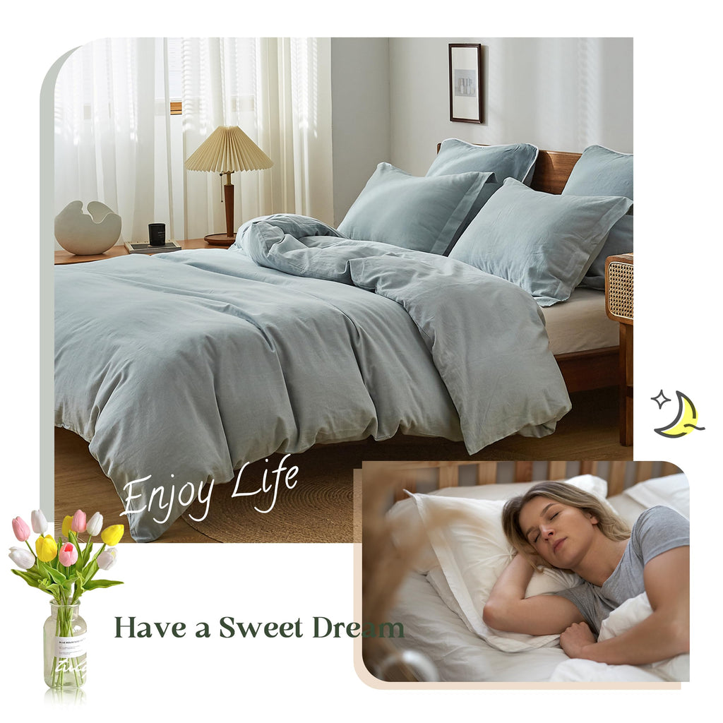 Simple&Opulence 100% Linen Duvet Cover Set, 2 Pcs Pure Natural French Flax Dusty Blue Duvet Cover Twin Size, Breathable Soft Com