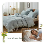Simple&Opulence 100% Linen Duvet Cover Set, 2 Pcs Pure Natural French Flax Dusty Blue Duvet Cover Twin Size, Breathable Soft Com