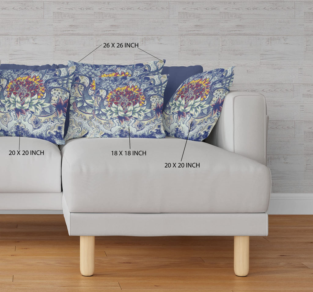 HomeRoots Blue Gray Yellow Red 20â€ Blue Gray Flower Bloom Suede Throw Pillow