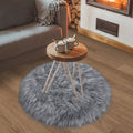 TENNOLA Grey Round Rugs for Bedroom, Fluffy Circle Rug 2 2 Feet for Kids Room, Furry Carpet for Teen Girls Room, Non-Slip Shaggy
