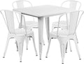 Commercial Grade 31.5 Square White Metal Indoor-Outdoor Table Set with 4 Stack Chairs
