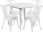 Commercial Grade 31.5 Square White Metal Indoor-Outdoor Table Set with 4 Stack Chairs