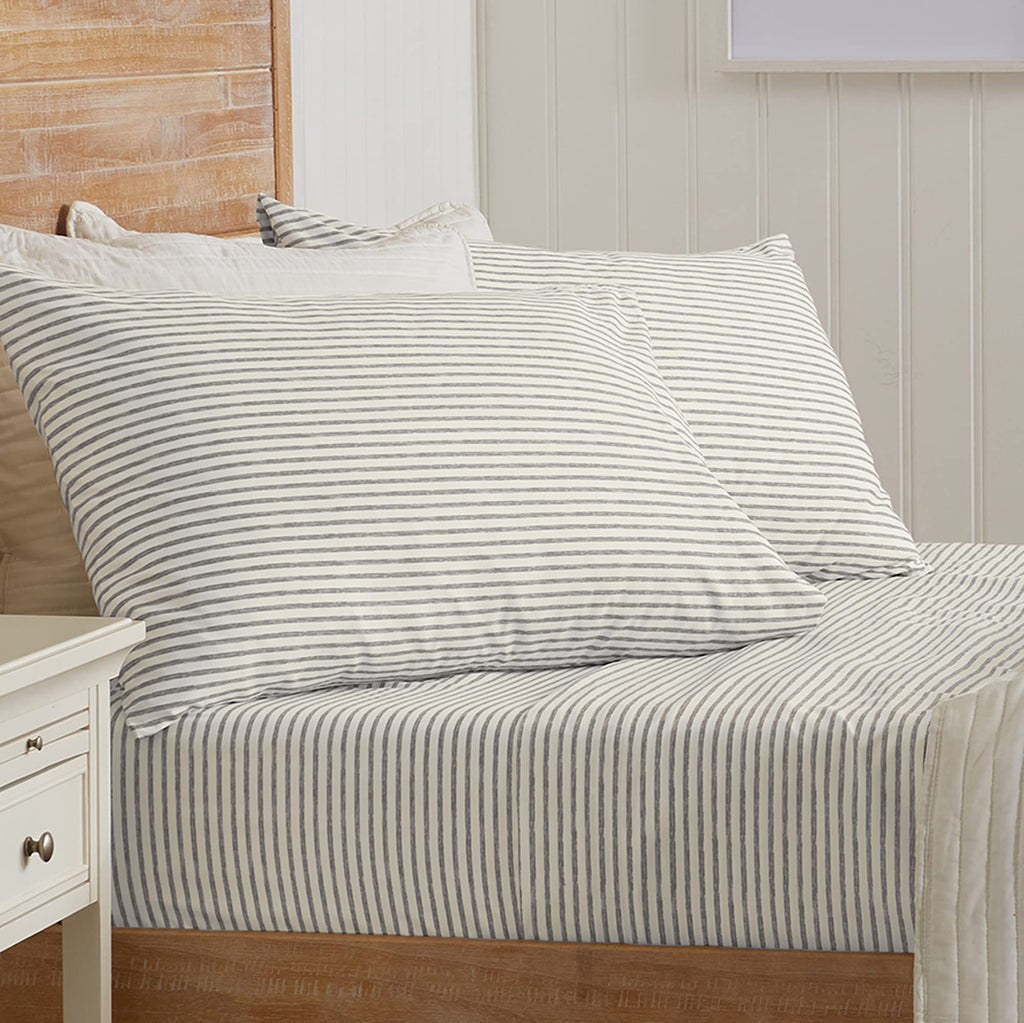3-Piece Stripe Printed Ultra-Soft Microfiber Sheet Set. Wrinkle Free, Comfortable, All-Season Bed Sheets. Evette Collection (Twin, Stripe - Light Grey)