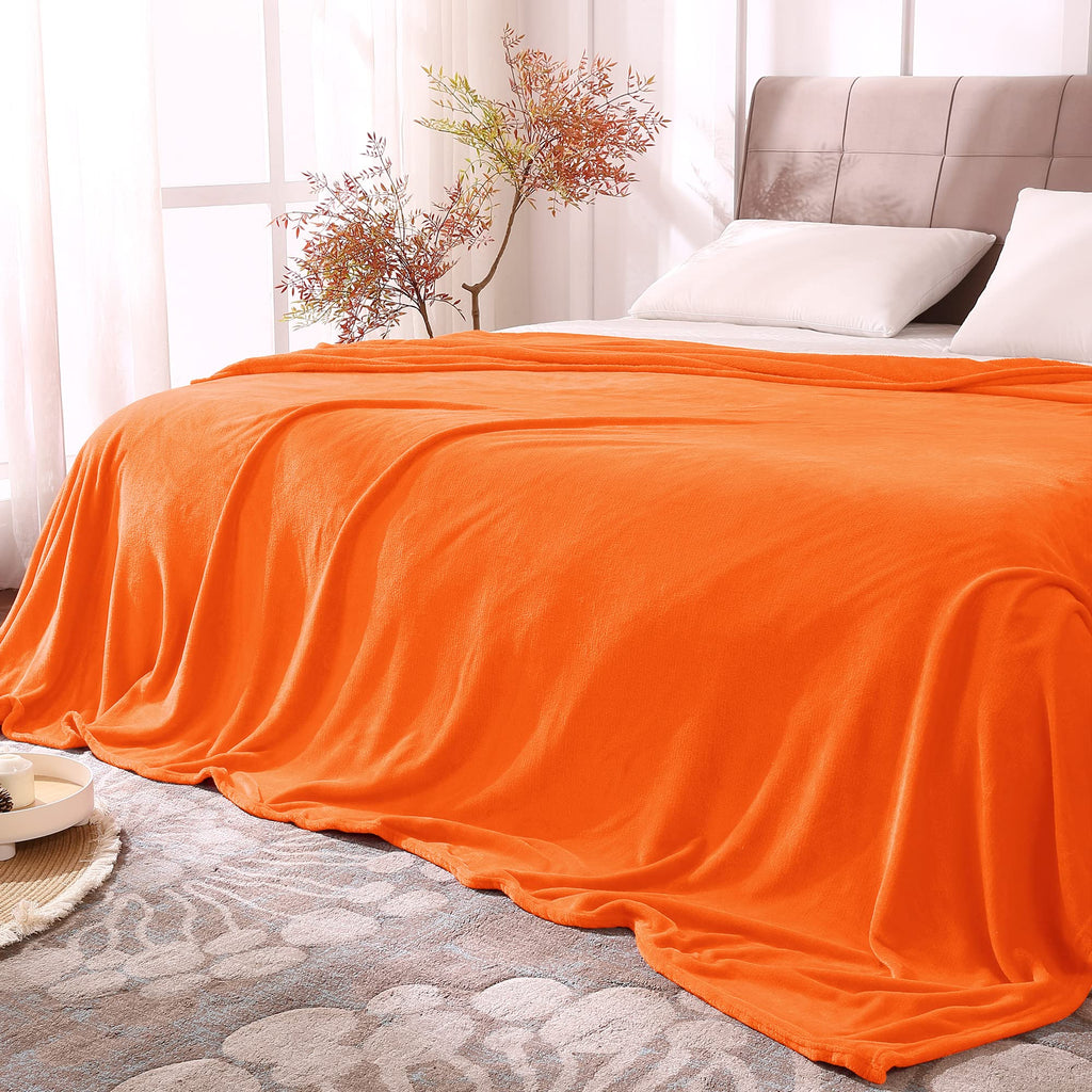 Bedelite Fleece Blankets Queen Size Orange Throw Blankets For Bed, Luxury Plush Cozy Fuzzy Blanket 90X90 Inches, Super Soft & Wa