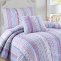 Cozy Line Home Fashions Shabby Chic Romantic Lace Purple Blue Floral Cotton Bedding Quilt Set, Reversible Coverlet, Bedspread (L