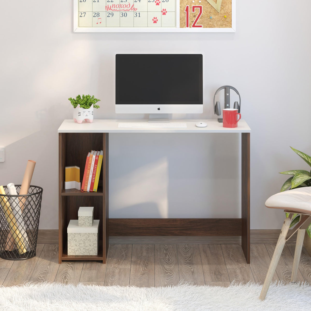Bluewud Mallium Engineered Wood Study And Computer Laptop Table For Home Or Office, Wfh Desk With Storage Shelves For Adults Kid
