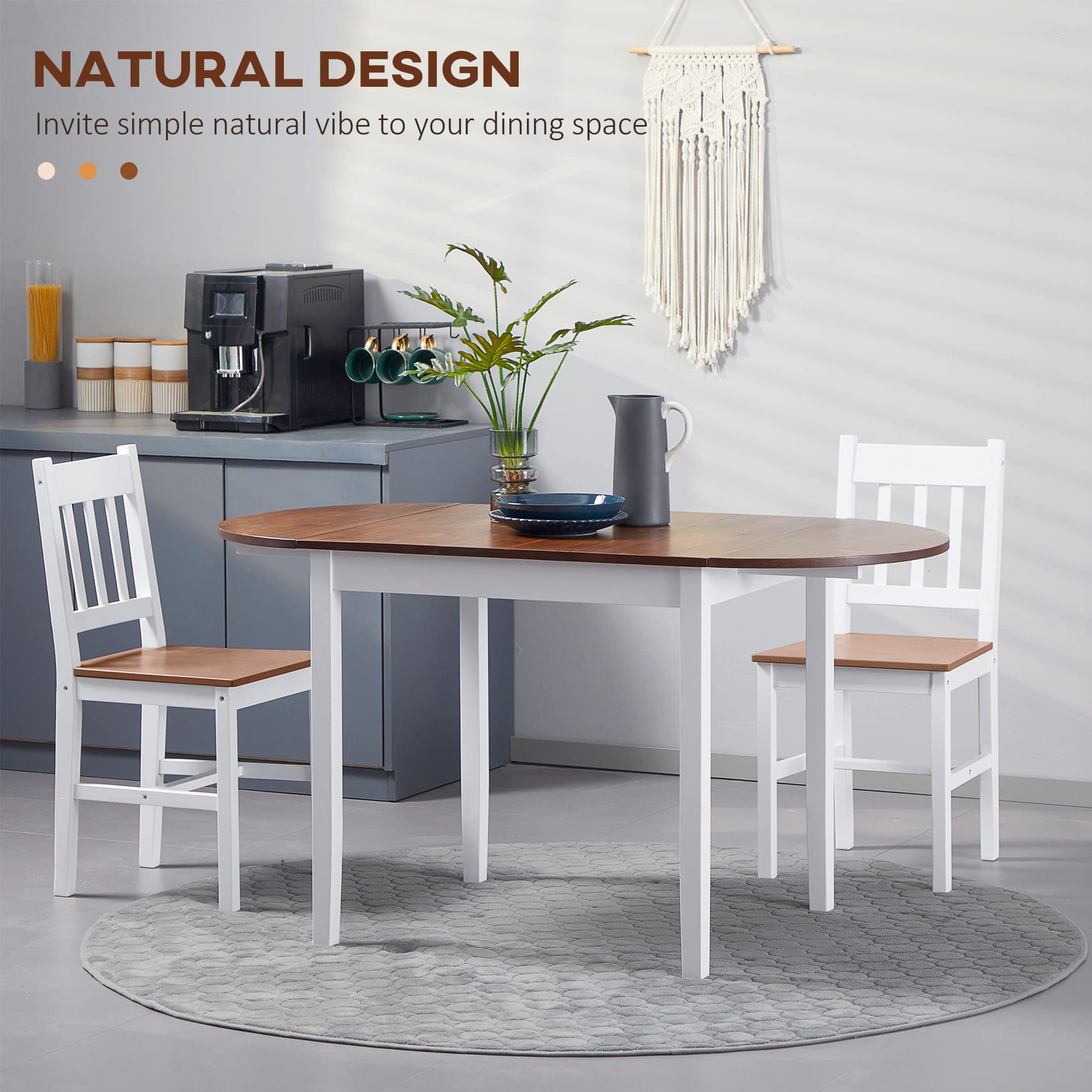 Homcom 55' Solid Wood Kitchen Table, Drop Leaf Tables For Small Spaces, Folding Dining Table, Brown